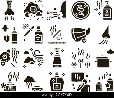 Odor Aroma And Smell Glyph Set Vector Stock Vector