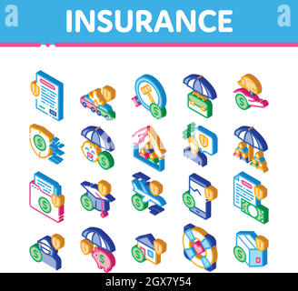 Insurance All-purpose Isometric Icons Set Vector Stock Vector