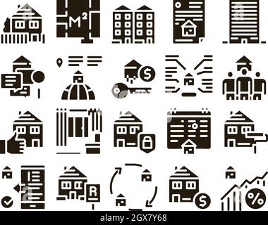 Apartment Building Glyph Set Vector Illustrations Stock Vector