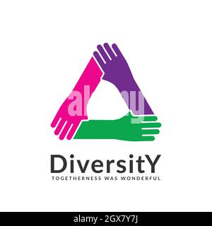 diversity and togetherness logo. people network together triangle hands Stock Vector