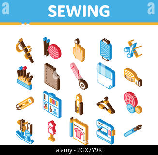 Sewing And Needlework Isometric Icons Set Vector Stock Vector