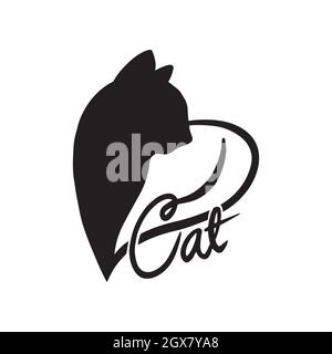 silhouette cat lover logo. heart and cat monogram isolated on white background Stock Vector