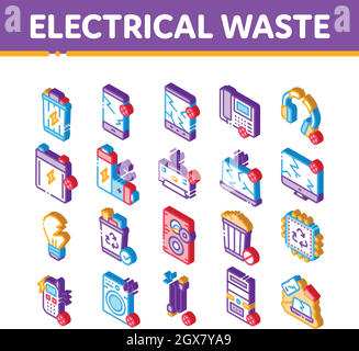 Electrical Waste Tools Isometric Icons Set Vector Stock Vector