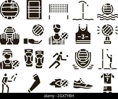 Volleyball Sport Game Glyph Set Vector Stock Vector