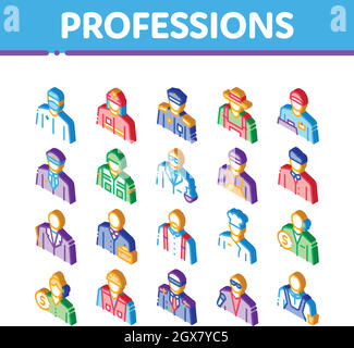 Professions People Isometric Icons Set Vector Stock Vector
