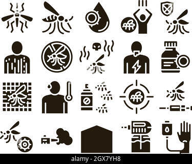 Malaria Illness Dengue Glyph Set Vector Stock Vector
