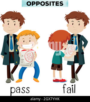 Opposite words for pass and fail Stock Vector