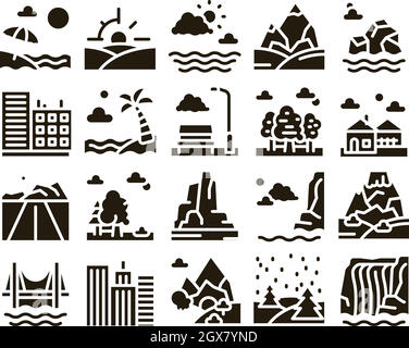 Landscape Travel Place Glyph Set Vector Stock Vector