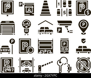 Parking Car Collection Elements Icons Set Vector Stock Vector