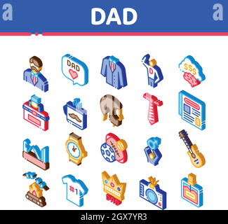 Dad Father Parent Isometric Icons Set Vector Stock Vector