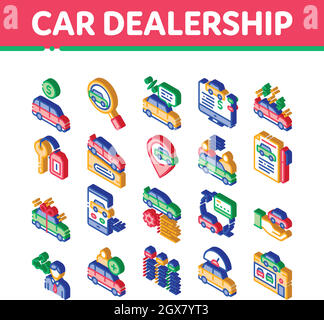 Car Dealership Shop Isometric Icons Set Vector Stock Vector