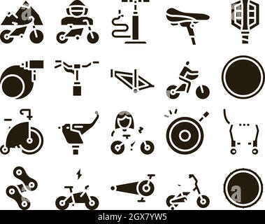 Bicycle Bike Details Glyph Set Vector Stock Vector
