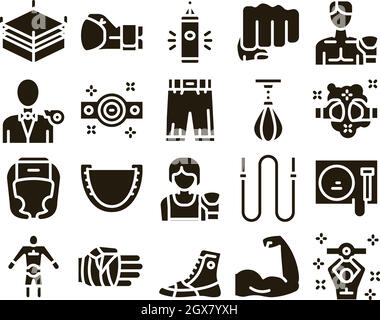 Boxing Sport Tool Glyph Set Vector Stock Vector