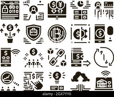 Fintech Innovation Glyph Set Vector Stock Vector