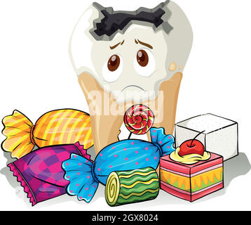 Tooth decay and sweet candy Stock Vector