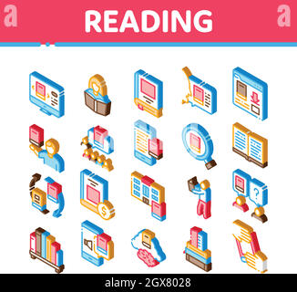 Reading Library Book Isometric Icons Set Vector Stock Vector