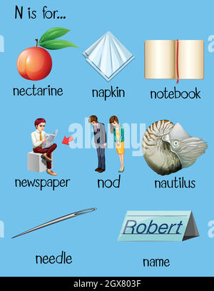 Many words begin with letter N Stock Vector