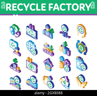 Recycle Factory Ecology Industry Isometric Icons Set Vector Stock Vector