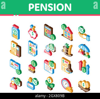 Pension Retirement Isometric Icons Set Vector Stock Vector