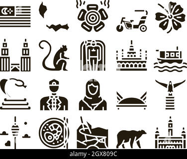 Malaysia National Glyph Set Vector Stock Vector