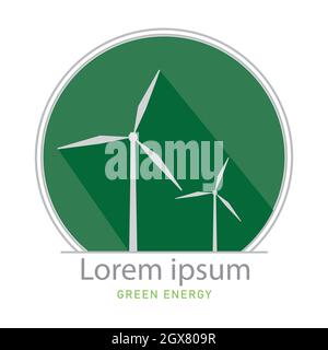 Wind energy logo. Green energy concept. Wind turbine flat design symbol. Vector and illustration design. Stock Vector