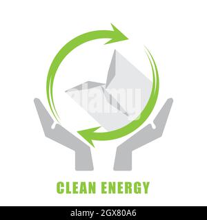 Wind energy logo. Green energy concept. Wind turbine flat design symbol. Vector and illustration design. Stock Vector