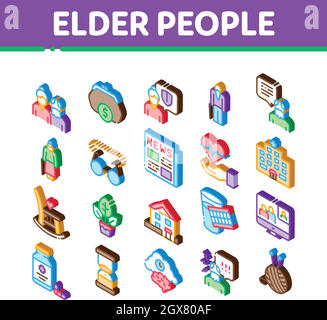 Elder People Pensioner Isometric Icons Set Vector Stock Vector