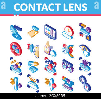 Contact Lens Accessory Isometric Icons Set Vector Stock Vector