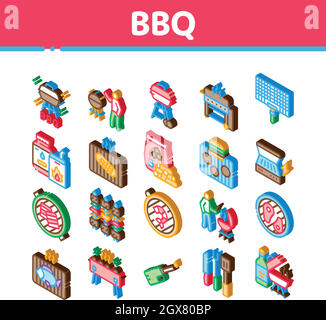Bbq Barbecue Cooking Isometric Icons Set Vector Stock Vector