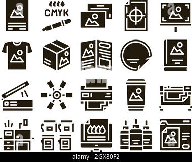 Polygraphy Printing Service Icons Set Vector Stock Vector