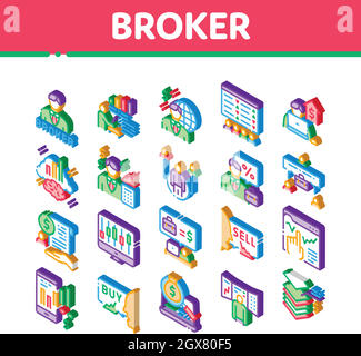Broker Advice Business Isometric Icons Set Vector Stock Vector