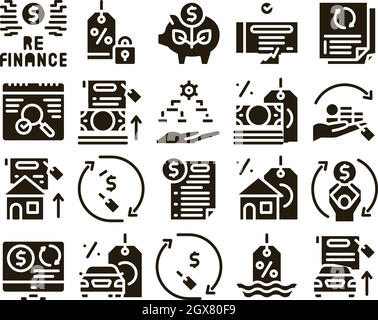 Refinance Financial Glyph Set Vector Stock Vector