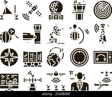 Air Navigation Tool Glyph Set Vector Stock Vector