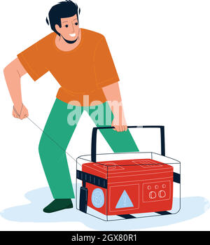 Generator Equipment Starting Young Man Vector Stock Vector