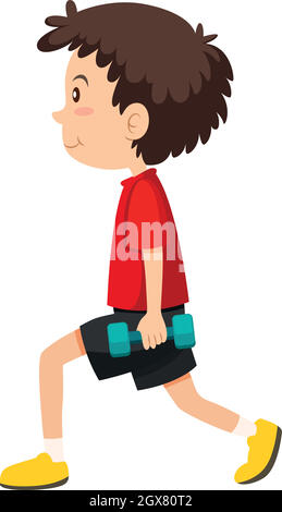 Boy doing weighted lunges Stock Vector