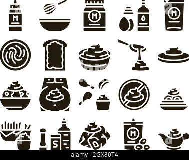 Mayonnaise Spice Sauce Glyph Set Vector Stock Vector