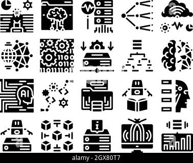 Machine Learning Ai Glyph Set Vector Illustration Stock Vector