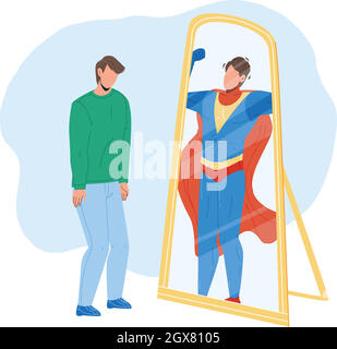 Man Seeing Himself In Mirror As Super Hero Vector Stock Vector