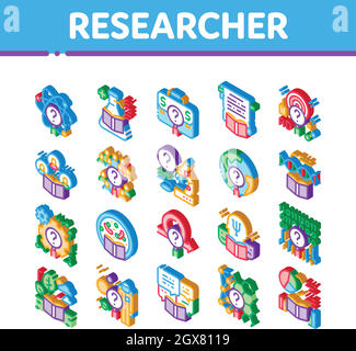 Researcher Business Isometric Icons Set Vector Stock Vector