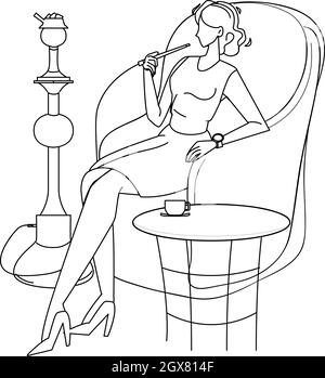 Woman Relaxing And Smoking In Hookah Cafe Vector Stock Vector