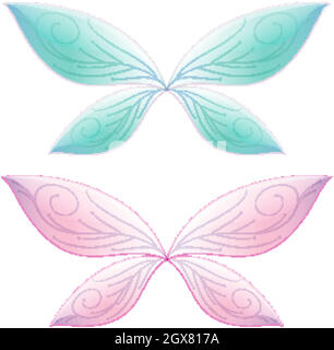 Butterfly in fairt tale pastel color on white background Stock Vector