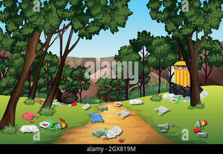 Litter in the nature park Stock Vector