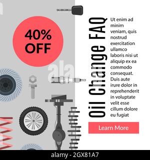 Oil change FAQ 40 off percent on service in center Stock Vector
