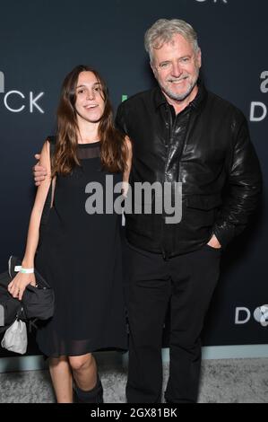 New York, USA. 04th Oct, 2021. Actor Aidan Quinn (r) and daughter Mia Quinn attend the Hulu Original Series 'Dopesick' premiere at the Museum of Modern Art in New York, NY, October 4, 2021. (Photo by Anthony Behar/Sipa USA) Credit: Sipa USA/Alamy Live News Stock Photo