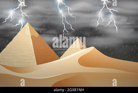 Storm at the desert scene Stock Vector