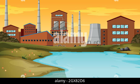 Factory and pond scene Stock Vector