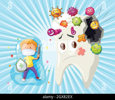 Boy fighting with tooth decay Stock Vector