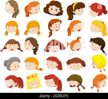 Different faces of women and girls Stock Vector