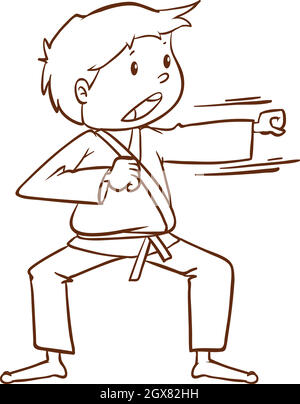 A simple sketch of a boy doing martial arts Stock Vector