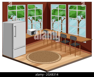 Dining room interior with furniture in modern style Stock Vector